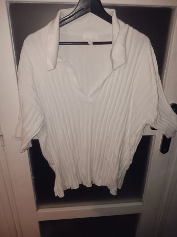 Pull blanc plissé à manche courte XL