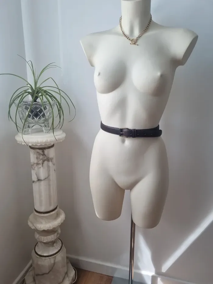 Ceinture en cuir marron et dore vintage - photo numéro 5