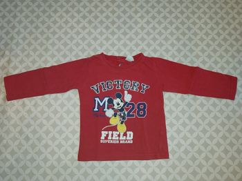 T-shirt Mickey Disney Baby 2 ans (92 cm) rouge – manches longues – renforts coudes