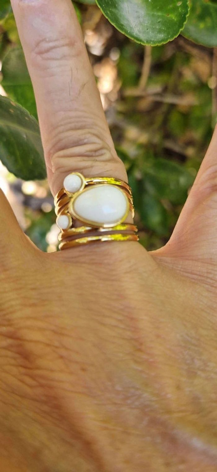 Bague réglable acier inoxydable or pierres blanches mile Mila - photo numéro 4