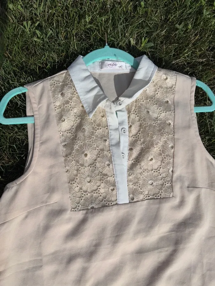 Chemise sans manche dentelle doré t L - photo numéro 5