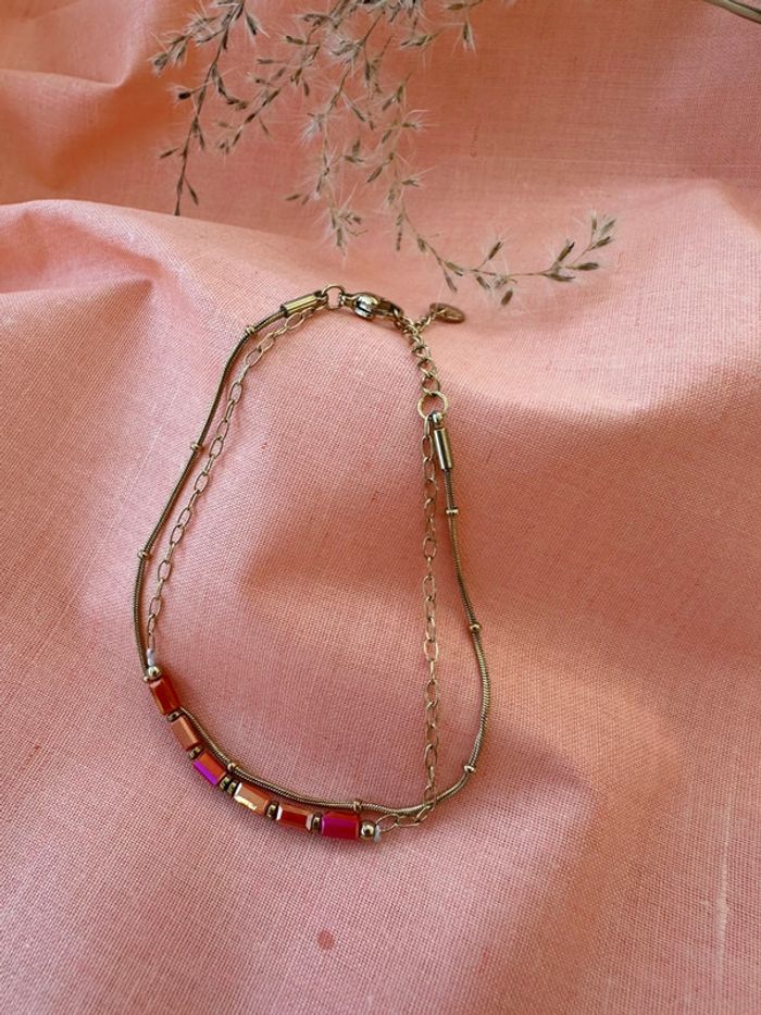 Bracelet or acier inoxydable et pierre cristal fushia neuf - photo numéro 4