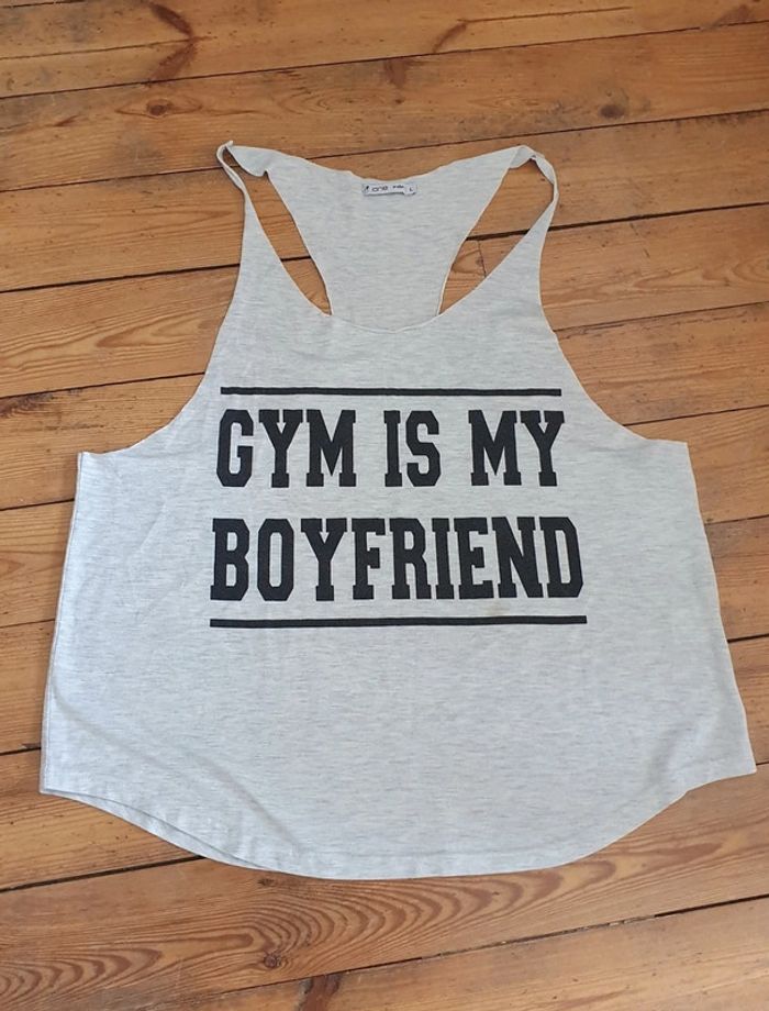 Débardeur blanc "Gym is my boyfriend" Gémo L