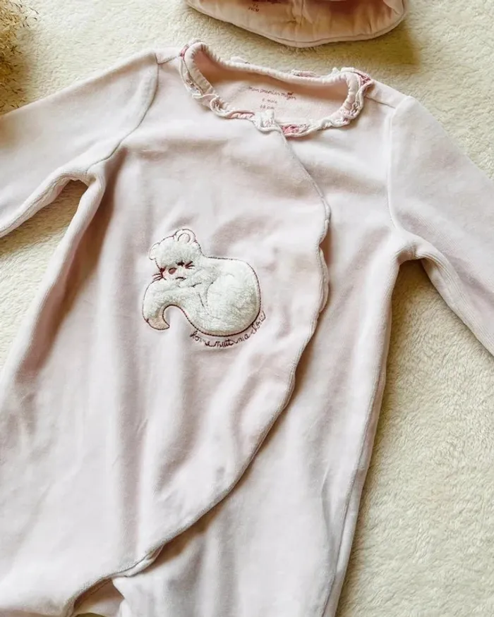 Pyjama en velours rose + bonnet 6 mois - Sergent Major 🩷 - photo numéro 3