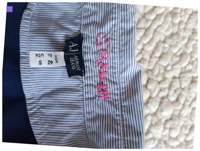 Haut manches longues bleu marine col chemise rayé vintage old school - photo numéro 2