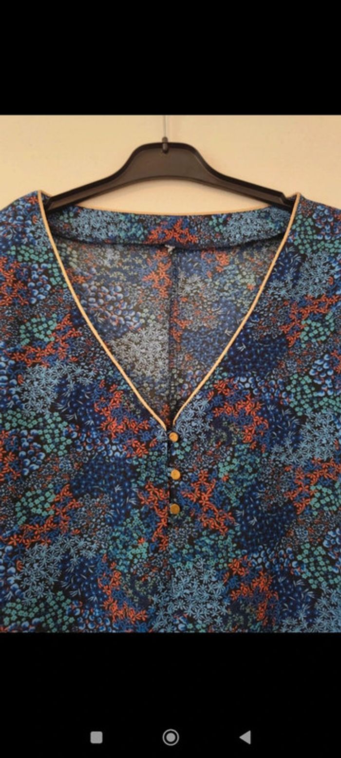 Blouse fluide bleu à motifs taille 50 - photo numéro 3