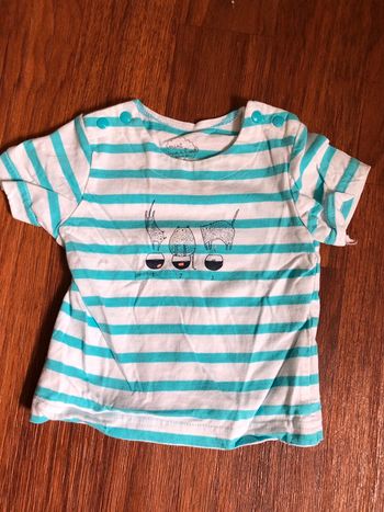 Tee shirt rayé blanc et turquoise 6 mois