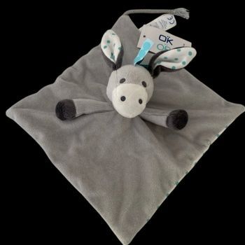 ❤️B4828 Doudou Plat Mouchoir Ane Âne Gris Blanc Pois Bleu OBAIBI Okaïdi