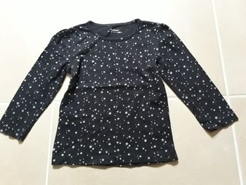 T-shirt noir étoiles gris argent ML fille 4 ans KIDKANAI TBE