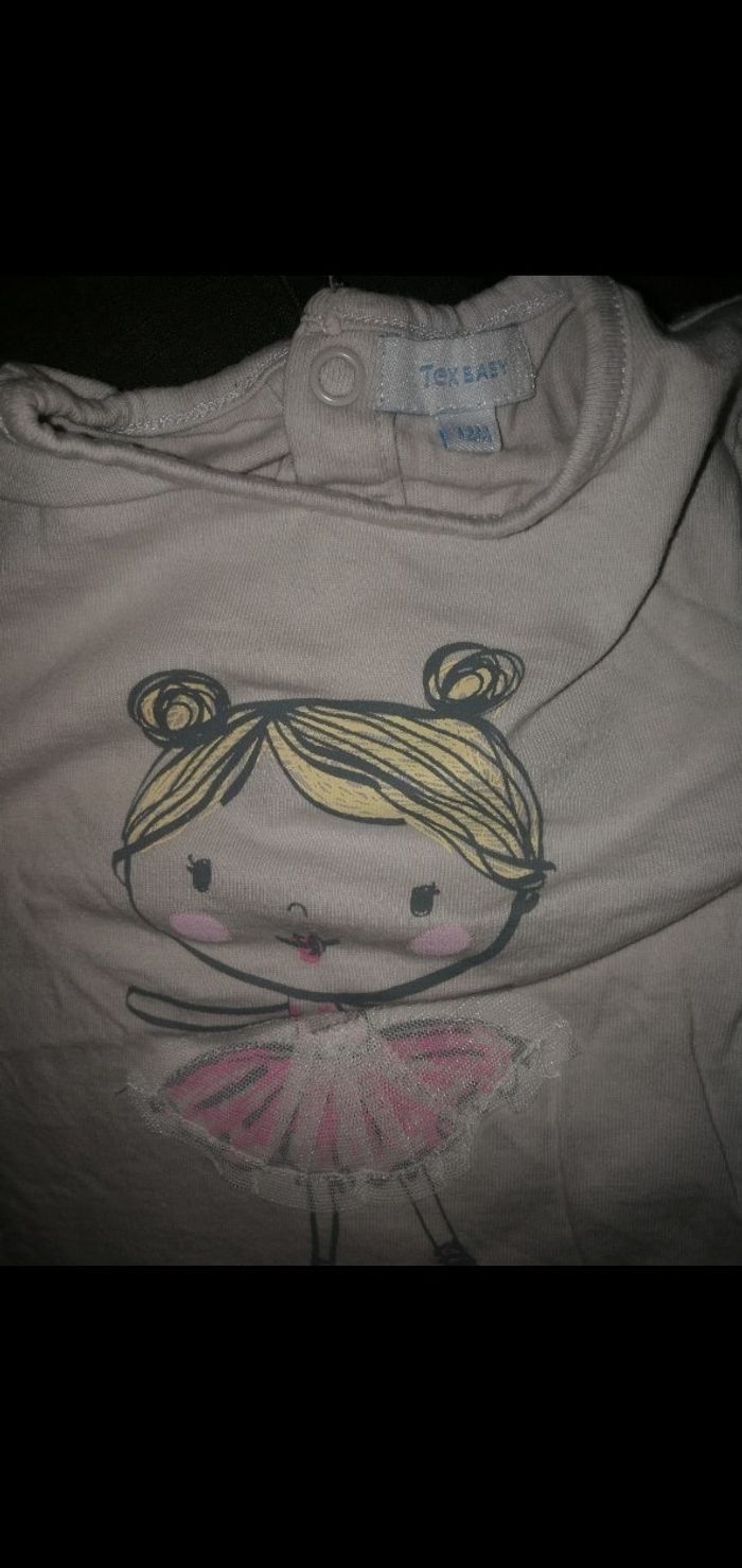 Tee shirt 12 mois manches longues crème - photo numéro 2