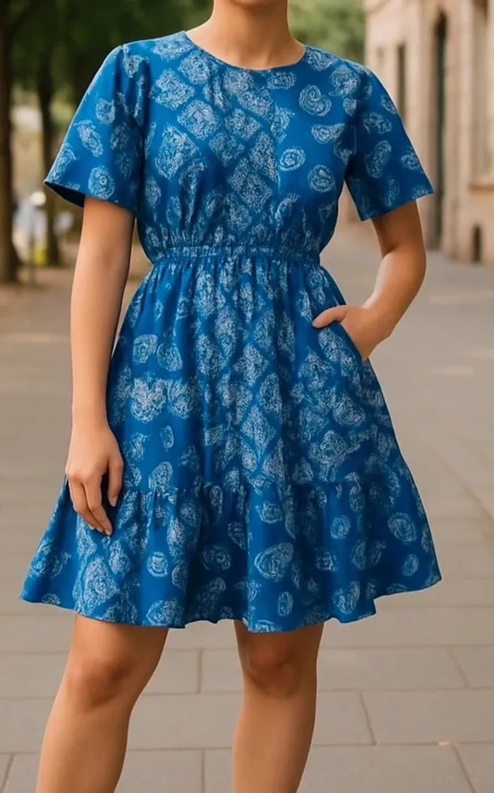 Belle robe été bleu à motif femme 40/L coton grace &mila - photo numéro 2