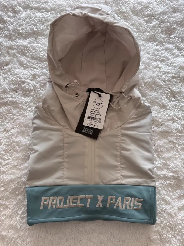 Sweat à capuche coupe-vent Project X Paris – Bicolore bleu-gris – Taille S – Neuf - Valeur 89€
