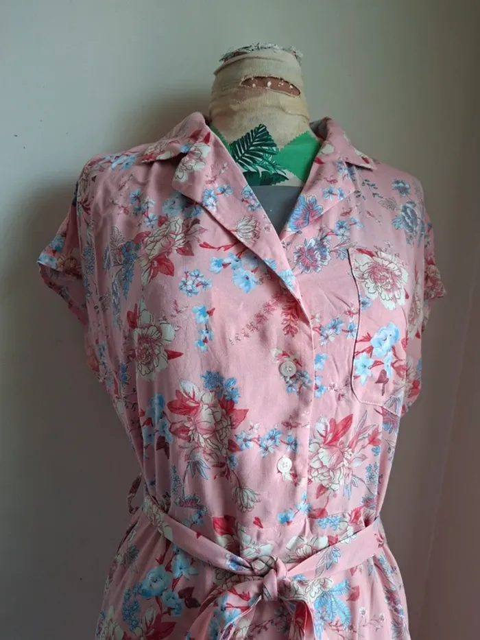 Robe longue rose à motifs Escandelle, neuve, taille L - photo numéro 3