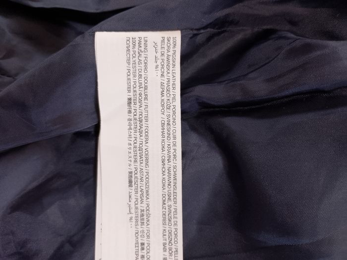 Etat NEUF - Veste zippée en cuir de porc marine/gris Mango - photo numéro 9