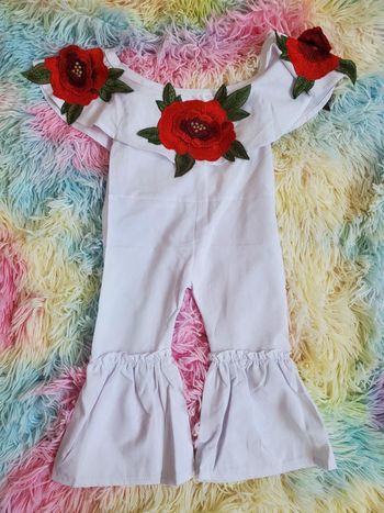 🌴 Combinaison légère d'été blanche et fleur rouge taille 12 mois