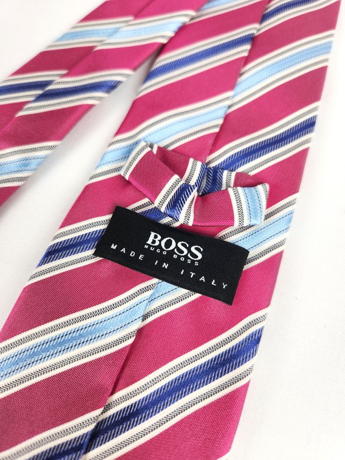 Cravate Hugo Boss en soie Rayures diagonales Rouge et bleue - photo numéro 6