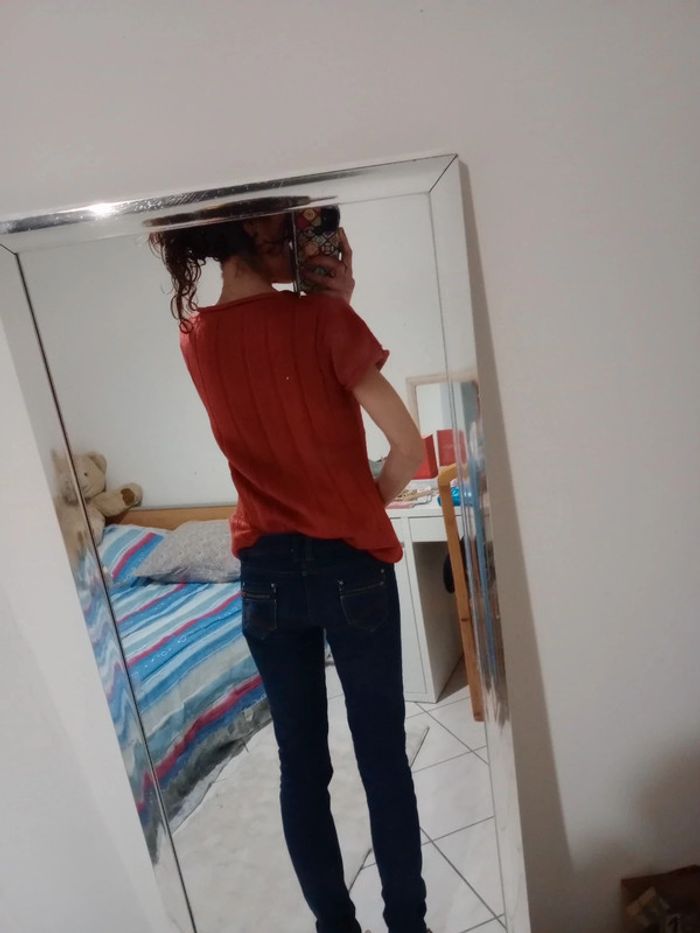 Pull manches courtes femme M mailles rouges c74 - photo numéro 7