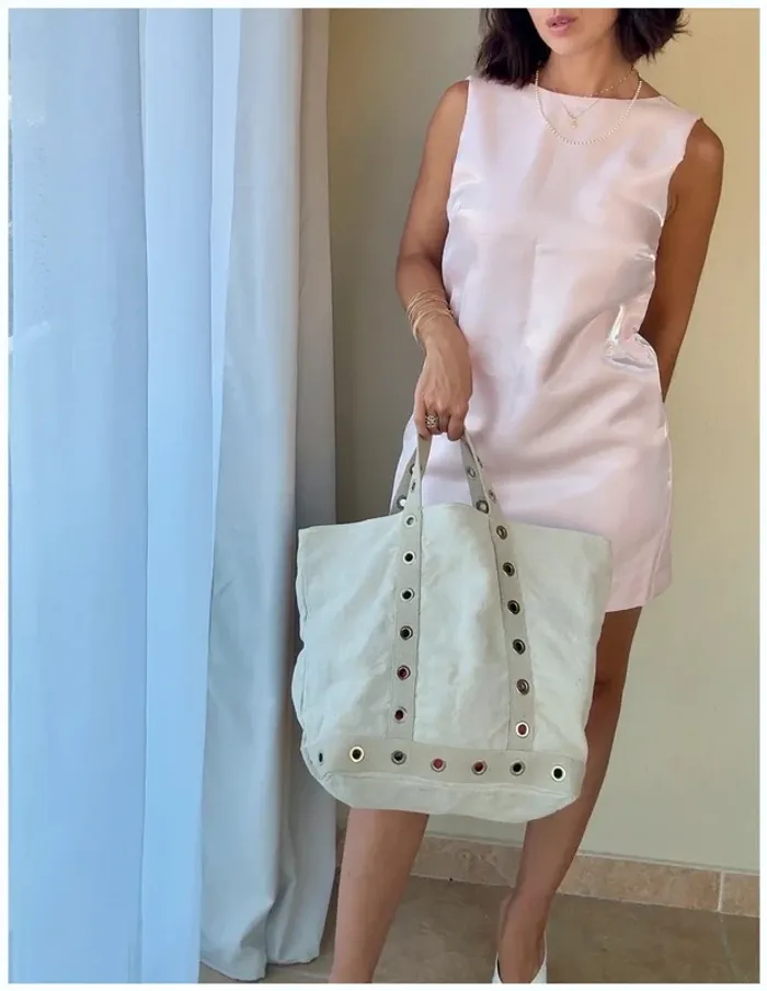 Grand Sac cabas Vanessa Bruno en lin à œillets TBE - photo numéro 3