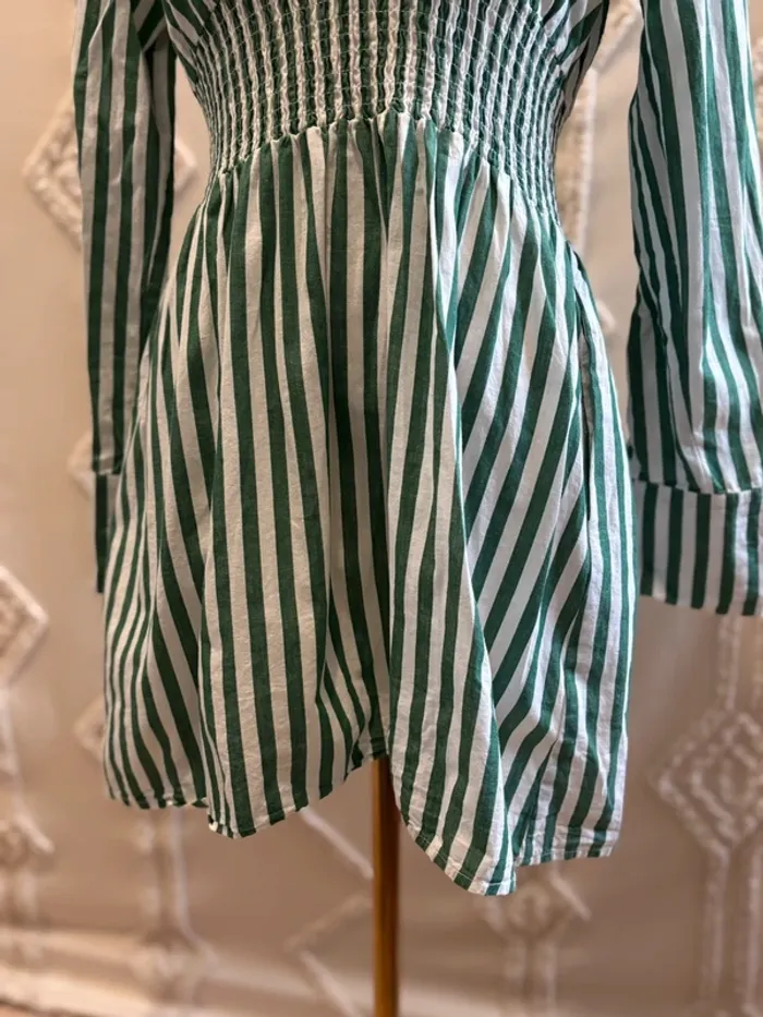 Robe chemise rayée verte Les canebiers – Taille 36, col V, effet cintré - photo numéro 4