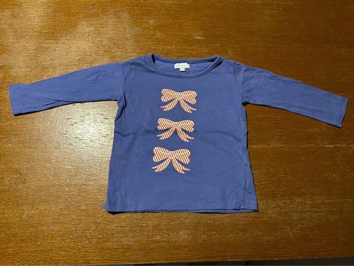T-shirt manche longue bleu avec noeud - photo numéro 1
