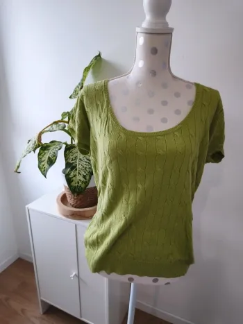 Pull manches courtes vert torsadé | New York & Company | Femme taille XL | Très bon état