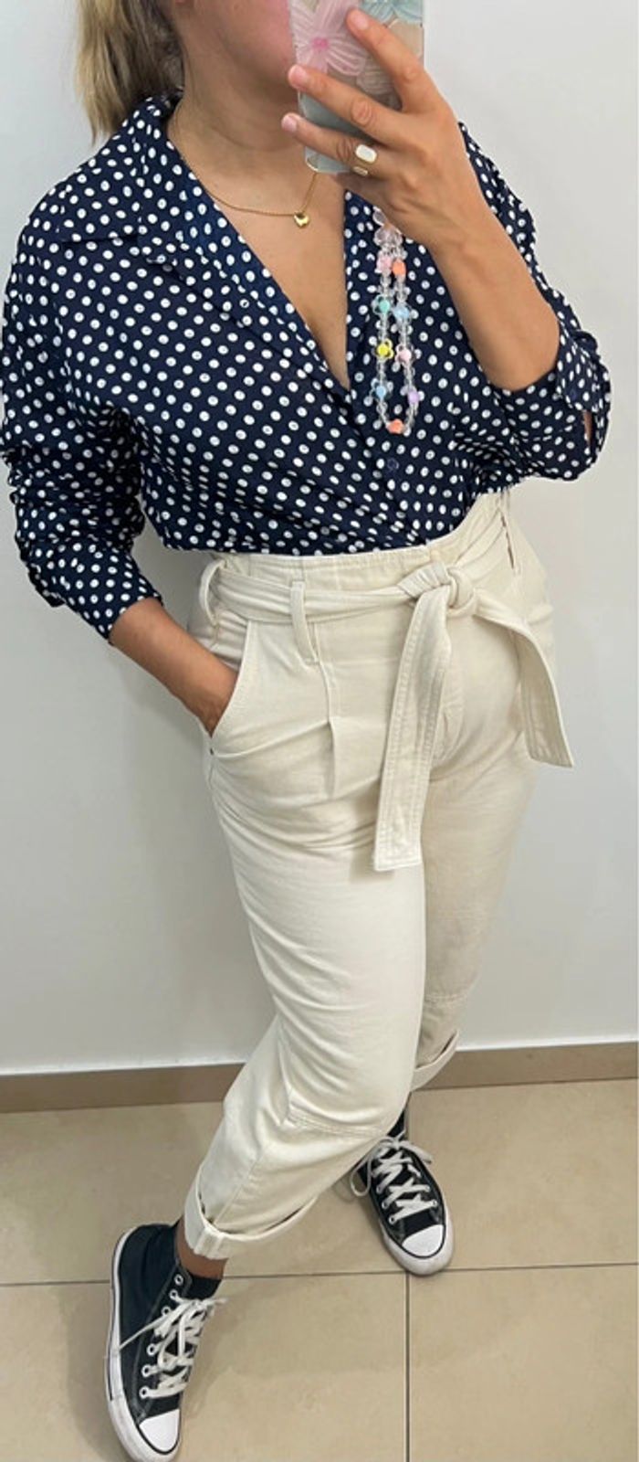 Chemise Bleue Marine À Pois Blanc Taille 42-44 - photo numéro 4