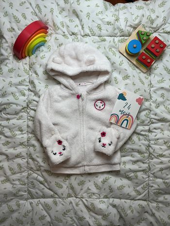 gilet polaire zippé à capuche gants intégrés blanc gémo 24 mois