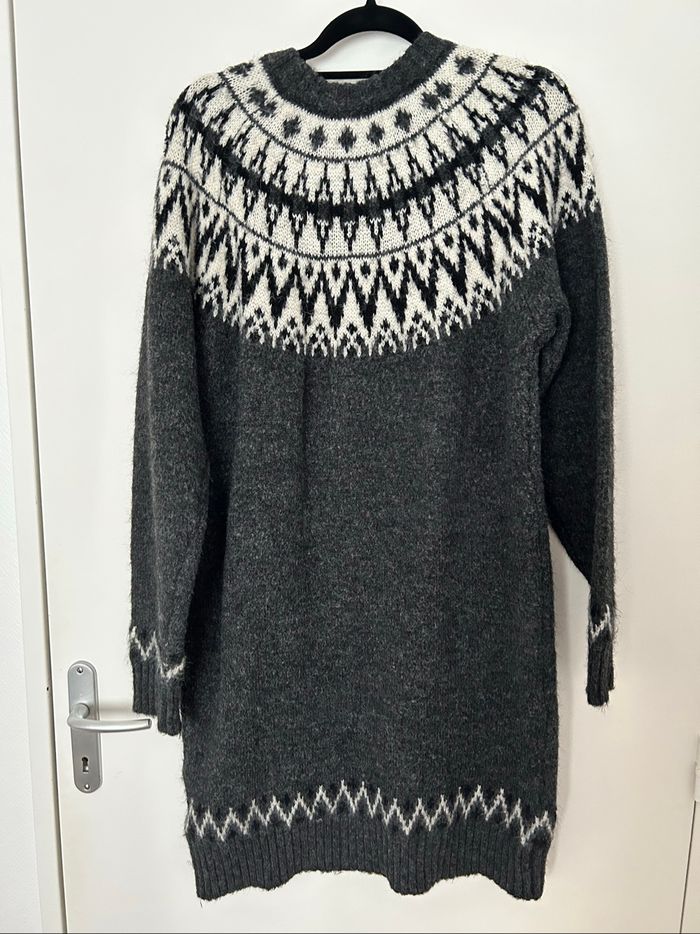 Robe pull grise automne hiver maille poilue Gemo L - photo numéro 5