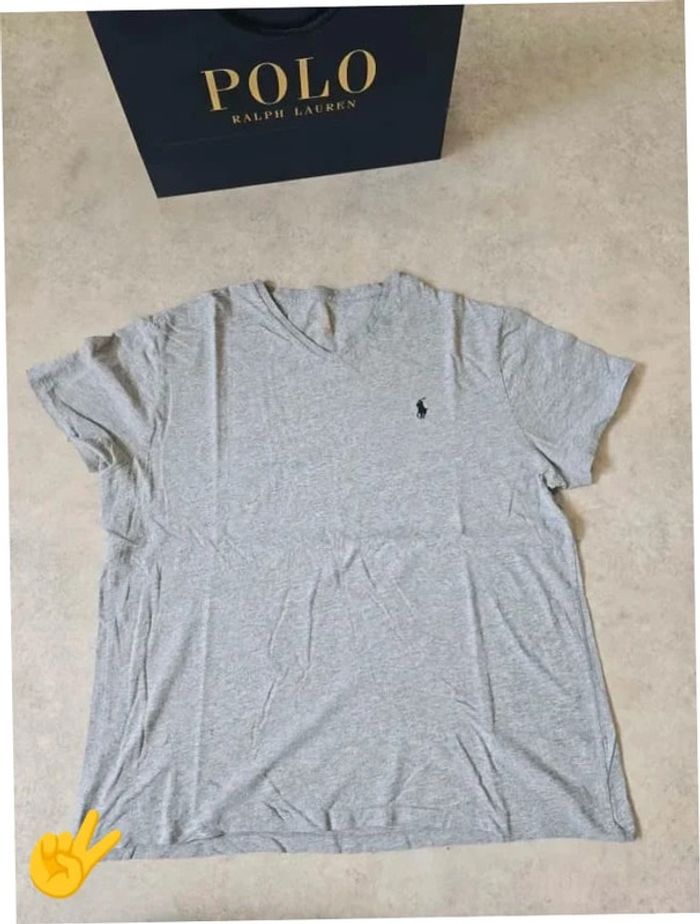 T-shirt Ralph Lauren L coupe col V gris Homme Men tee11b - photo numéro 4