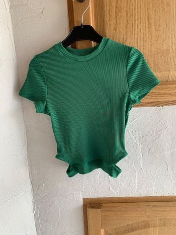 T-shirt côtelé vert taille XXS