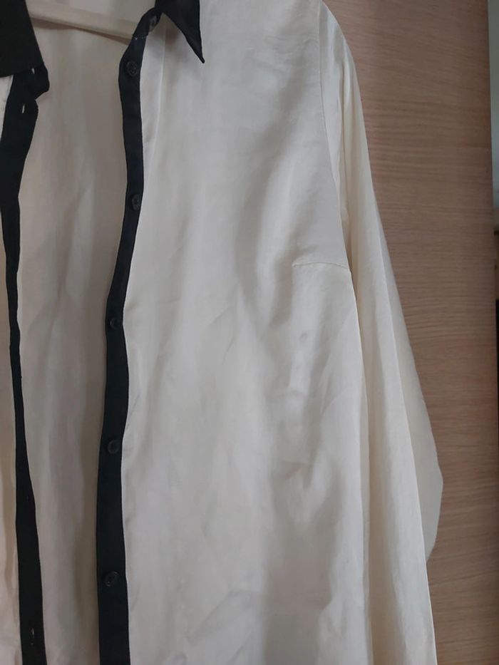 Chemise bicolore satiné noire creme - photo numéro 3