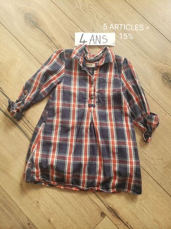 Robe chemise carreau manche 3/4