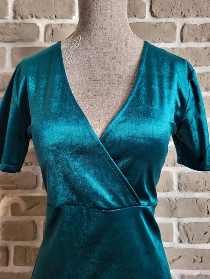 Robe en velours vert émeraude Zara - photo numéro 3