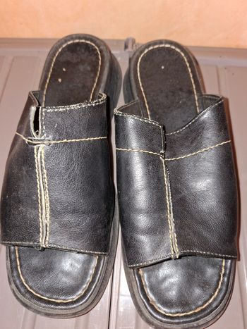 Sandales Mules compensées en Cuir Noir – Pointure 38