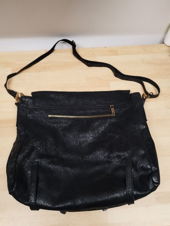 sac bandoulière en cuir noir de la marque BORSE IN PELLE, fabriqué en Italie. - photo numéro 7