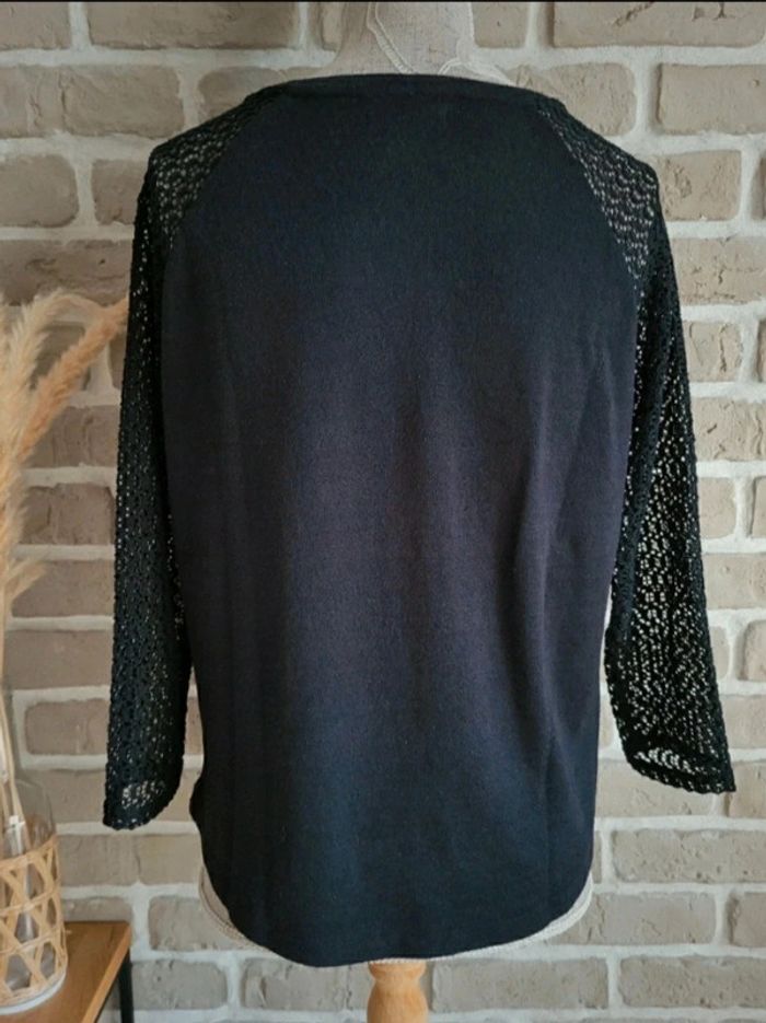 Pull noir manches en dentelle au crochet La Redoute S 36 - photo numéro 9