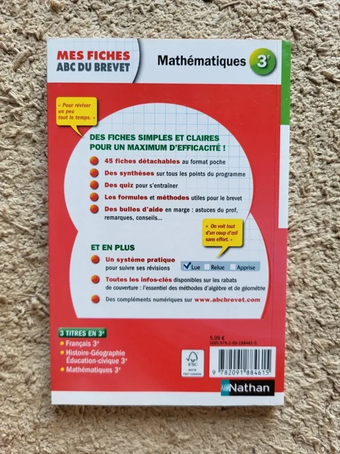 Mes fiches ABC du brevet Neuf - Mathématiques- Nathan - photo numéro 2
