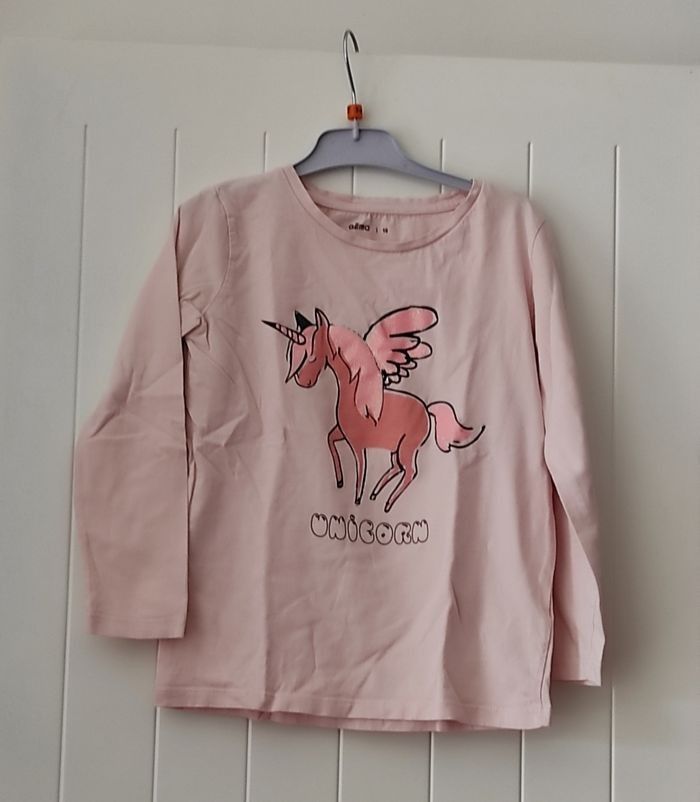 🦄 T-shirt manches longues fille – Taille 8 ans – Rose - photo numéro 2