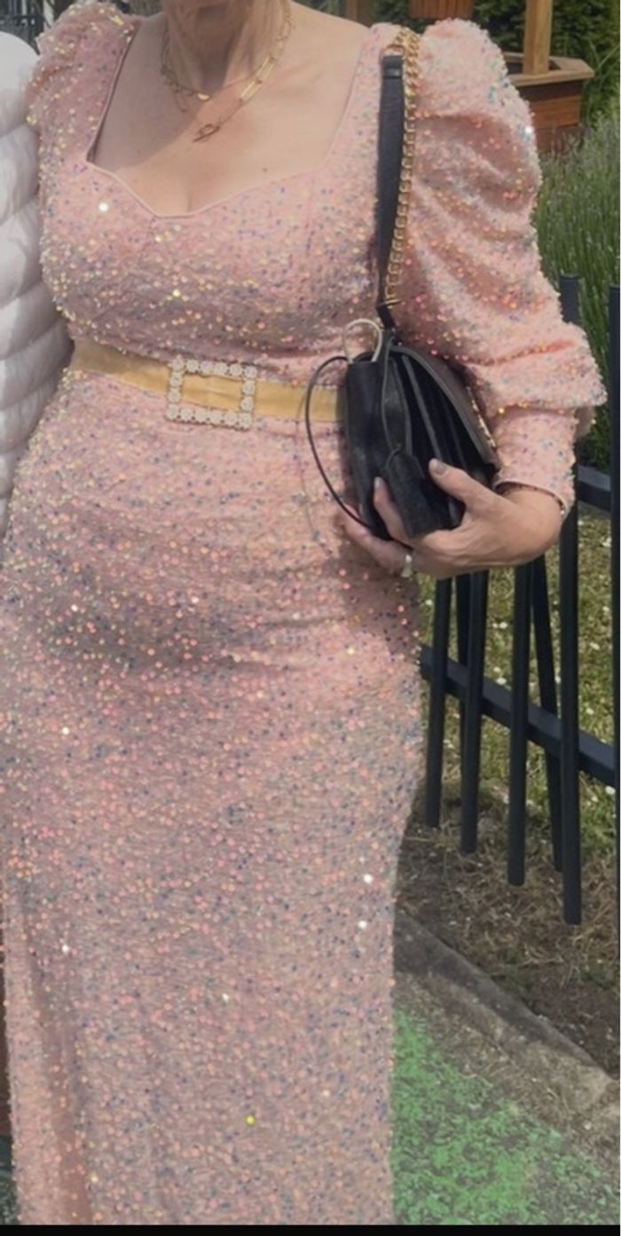 robe avec traîne 42 sequin abricot cein strass - photo numéro 4
