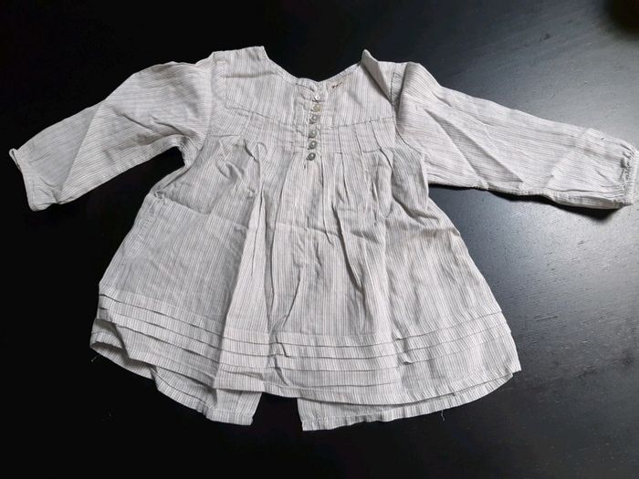Tunique boutchou rayée bleu marrin blanc vintage bébé fille 18 mois neuf
