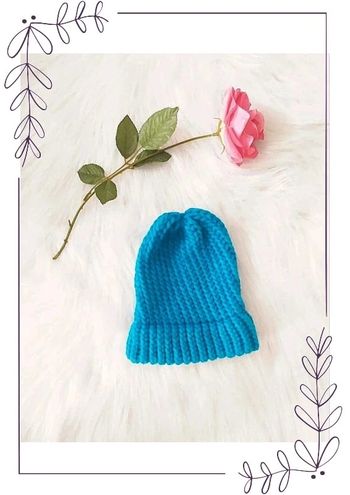 Bonnet fille tricoté main bleu canard 6 mois - 1 an