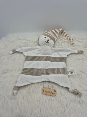 Doudiu Ours Blanc Rayé Gris beige Crédit Mutuel 
