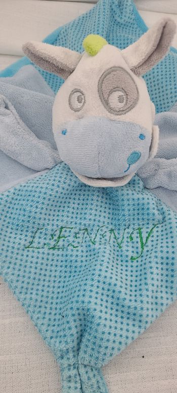 Doudou plat cheval âne MOTS D'ENFANTS bleu pois cocard Leclerc