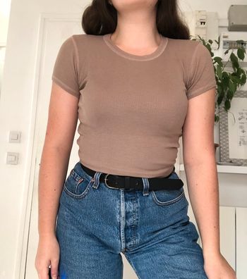 T-shirt côtelé beige nude Zara