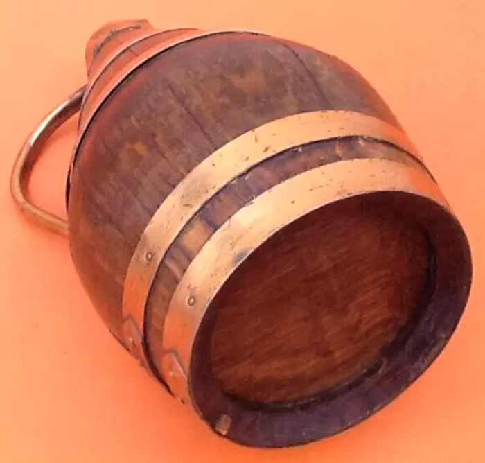 Années 1940 Pichet " tonneau " à cidre Bois de chêne cerclé de cuivre riveté - photo numéro 4