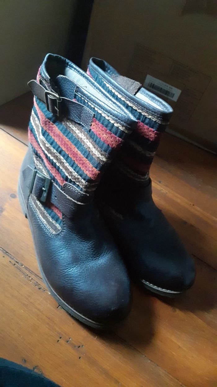 Chaussures bottes boots cuir marron orange rayures vintage hippie 38 - photo numéro 2