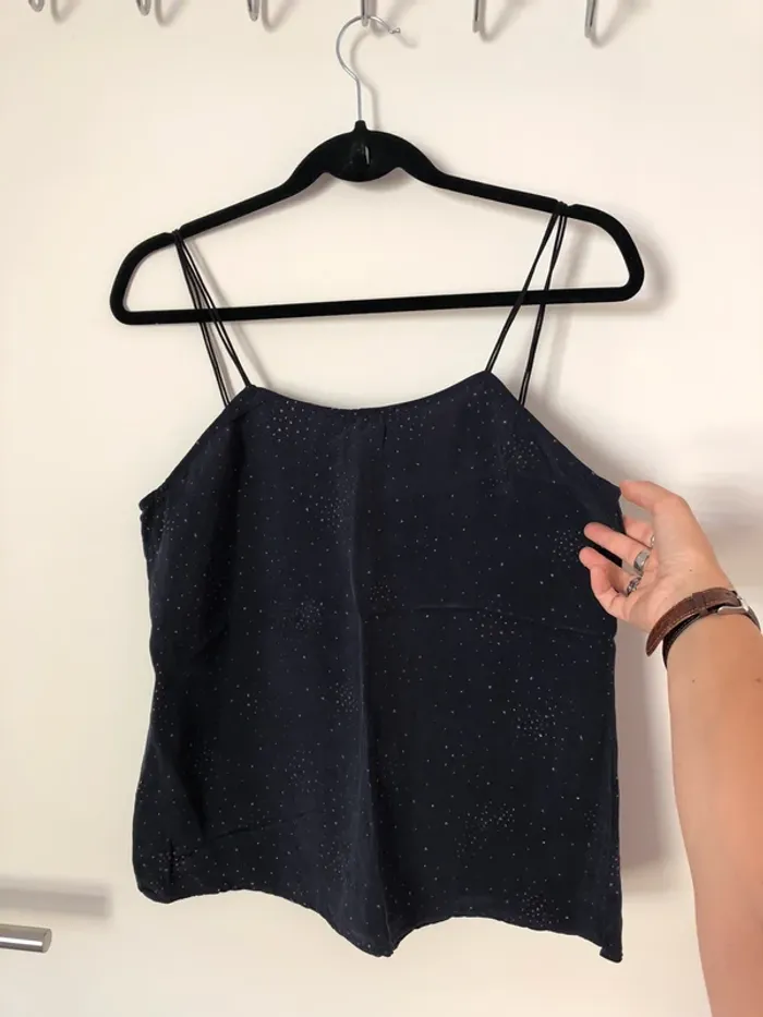 Top à bretelles bleu marine cupro avec paillettes Saint Hilaire taille 38