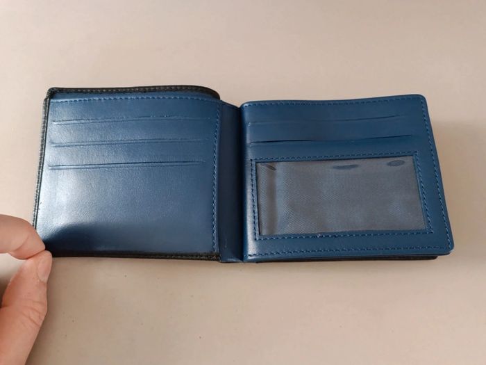 Portefeuille en cuir et coton father and son noir intérieur bleu marine. - photo numéro 4