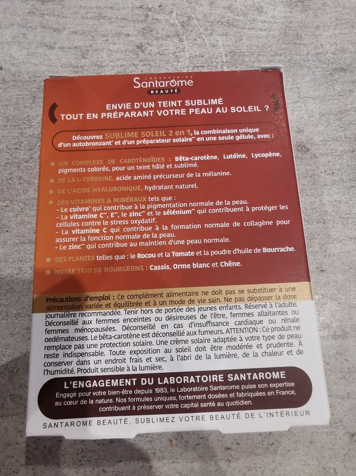 Complement alimentaire  sublime soleil 2 en 1  santarome - photo numéro 2