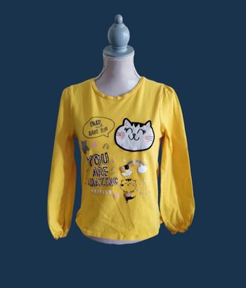 T shirt manches longues jaune chat C&A taille 10 ans